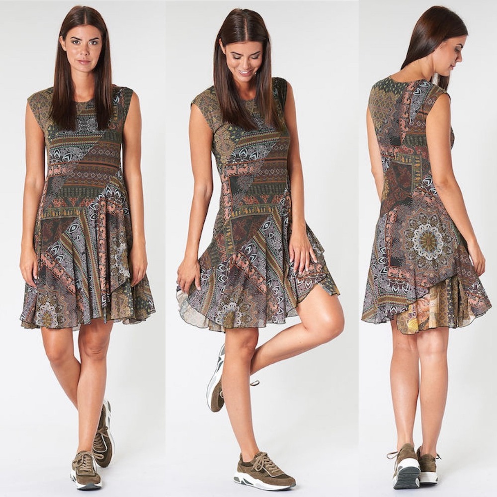 Desigual Patchwork Dress Womens Size Large 19WWVK62 Galle Negro Boho Hippie L